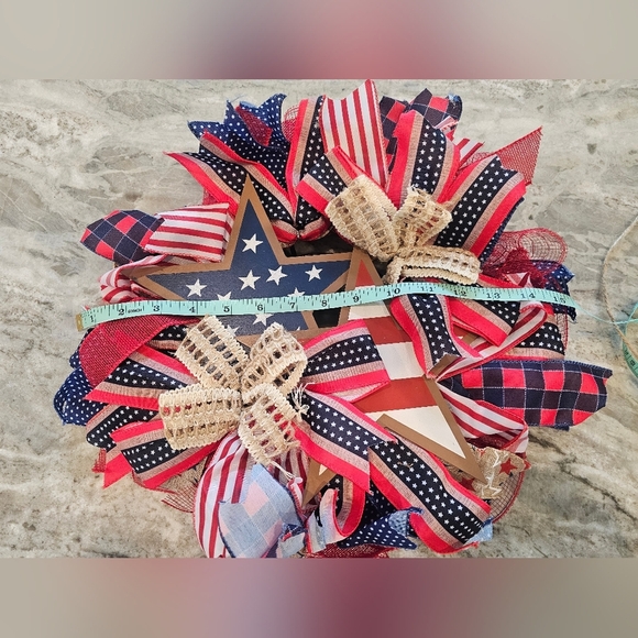 New! Patriotic 15 Inch Star Bows Hanging Sign Fourth of July Decor Wreath Gift - Picture 7 of 7
